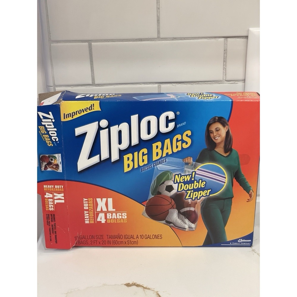 Ziploc Big Bags Heavy Duty Storage XL 2 Bag 10 Gallon Discontinued Open Box READ